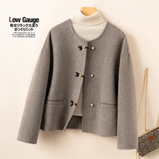 2025百搭时尚简约圆领系扣大衣，女装双面呢大衣，优远毛呢大衣