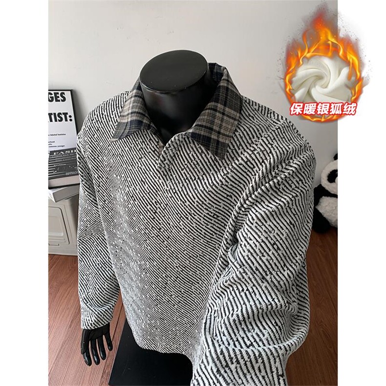 现货500g高克重雪尼尔粗花加绒银狐绒男上衣T5075J加绒-特P40控78，男装T恤，电商A001-1