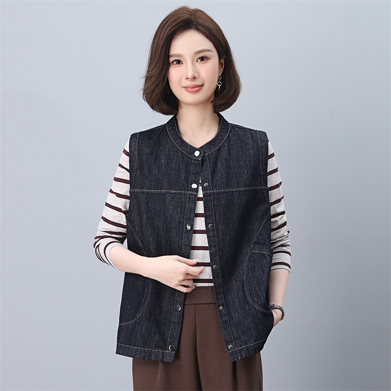 牛仔马甲女2025年春秋新款时尚百搭宽松妈妈无袖坎肩背心外套上衣,女装马甲,悦见她