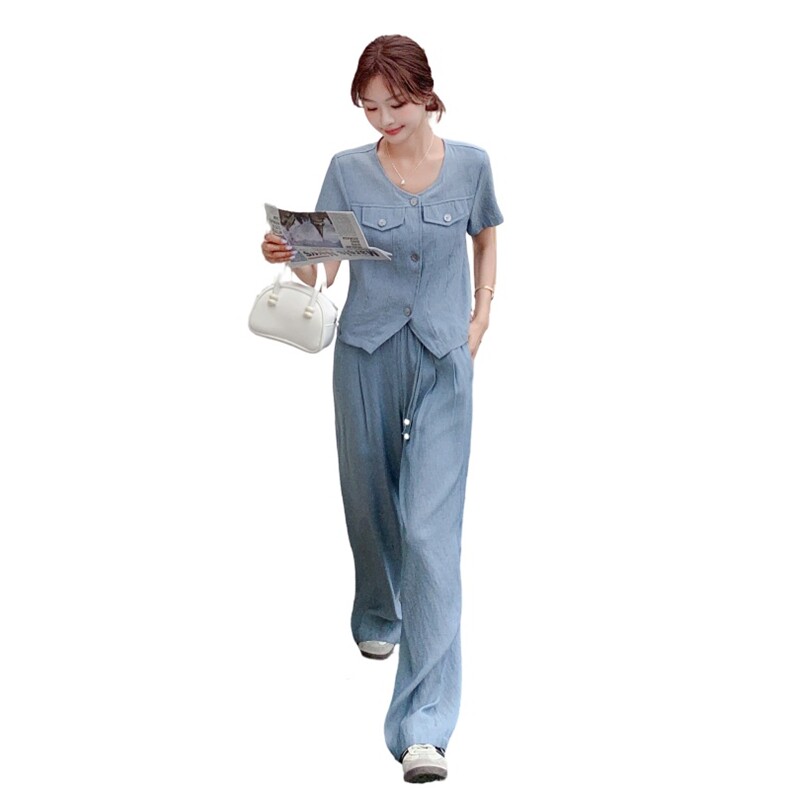夏季阔腿裤短袖衫时尚两件套女,女装套装/套裙,浙宝069
