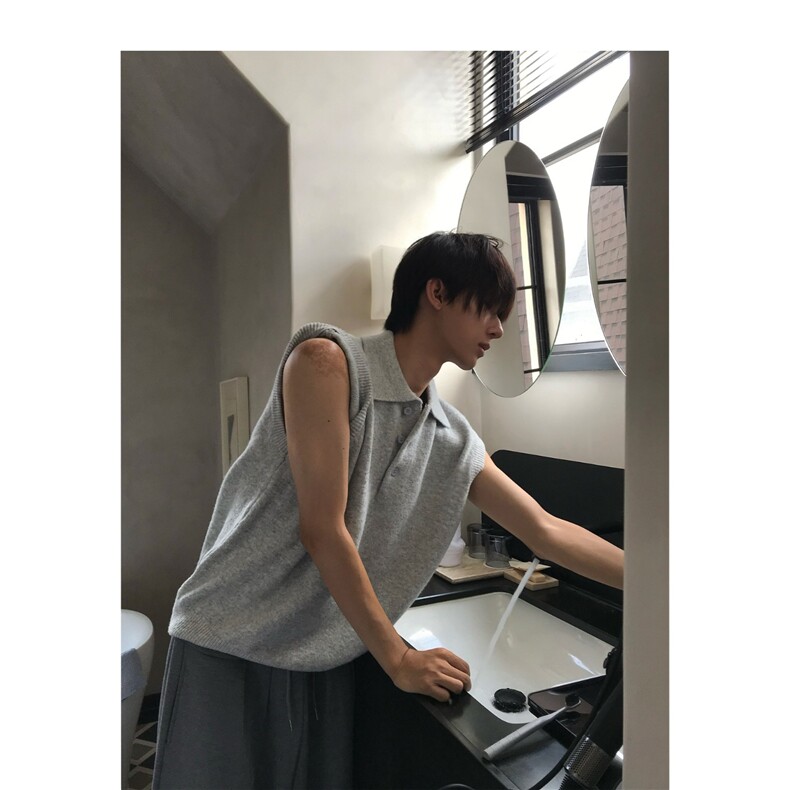 GM5495P40特批老钱风黑色毛衣背心韩系无袖坎肩松弛针织,男装背心/马甲,星座1108-5