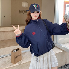 韩版宽松撞色立领休闲外套女2025春秋季新款设计感两面穿夹克上衣，女装短外套，2C218