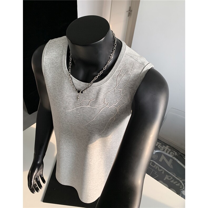 夏季2026男装新款美式无袖T恤绣花宽松坎肩背心夏装上衣S416-特25，男装背心/马甲，电商A233-1