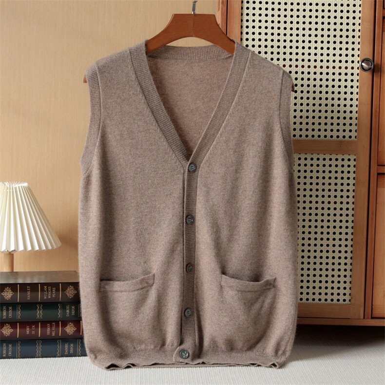 时尚男士秋冬V领马甲简约百搭保暖无袖毛衣外套，男装背心/马甲，奥千羊绒