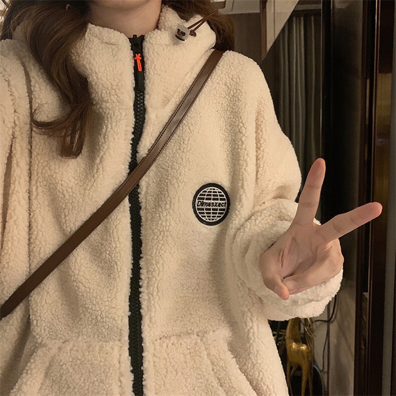 羊羔毛外套女新款情侣宽松百搭加绒加厚开衫棉服连帽C551-P120,男装棉衣,星座911-2(原星座613-2）