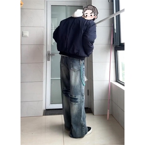 美式复古cleanfit水洗蓝牛仔裤男女宽松直筒百搭裤子LA4199-p52图片