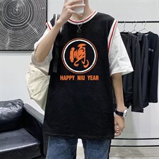 男圆领T恤宽松短袖假两件Q914P28，男装T恤，星座1116-2