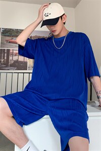 TZ65859/P65高品质波浪冰丝垂感T恤短裤套装男宽松大码两件套控98，男装休闲套装，电商A141