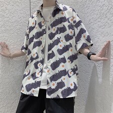 夏季潮牌雏菊短袖衬衫男慵懒痞帅韩版宽松半袖衬衣513-3-C618-P45,男装衬衫,星座512-1（原513-3）