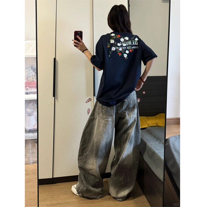 DX88LL-特P38 花卉刺绣印花纯棉短袖t恤夏季cleanfit潮牌半袖图片
