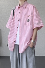 CS1132-特P48控78夏新大码刺绣短袖条纹衬衫男学院风（带领带），男装T恤，电商A059
