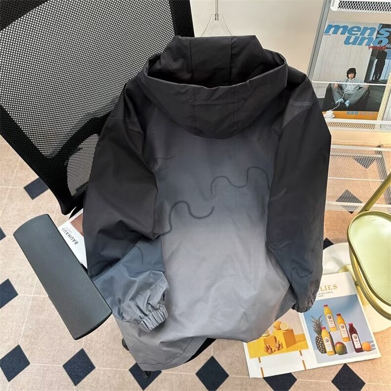 渐变色连帽冲锋衣夹克男秋季潮牌痞帅小众设计感宽松休闲外套,男装夹克,星座1013