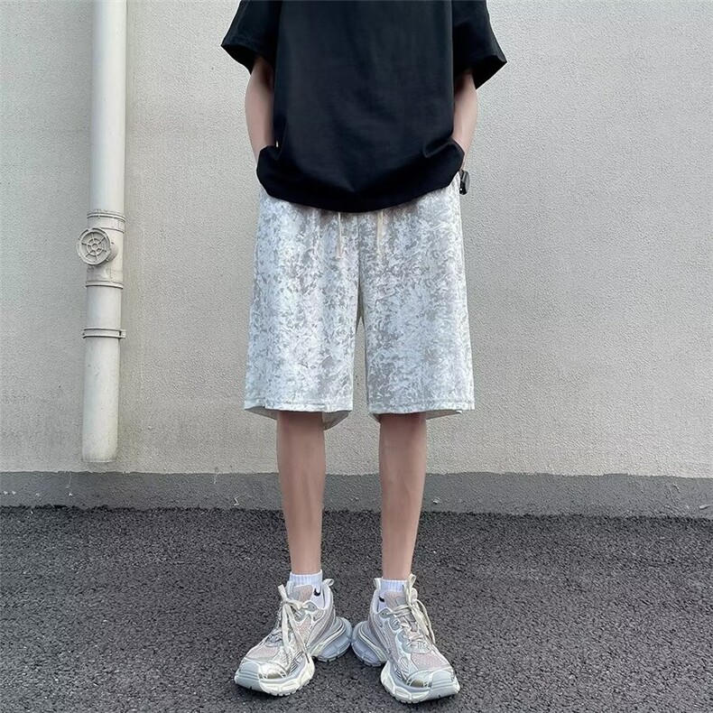 垂坠感盐系日系裤子男设计感丝绒冰丝松紧腰五分短裤潮DZ28,男装牛仔裤,星座1116A-1（原606A）