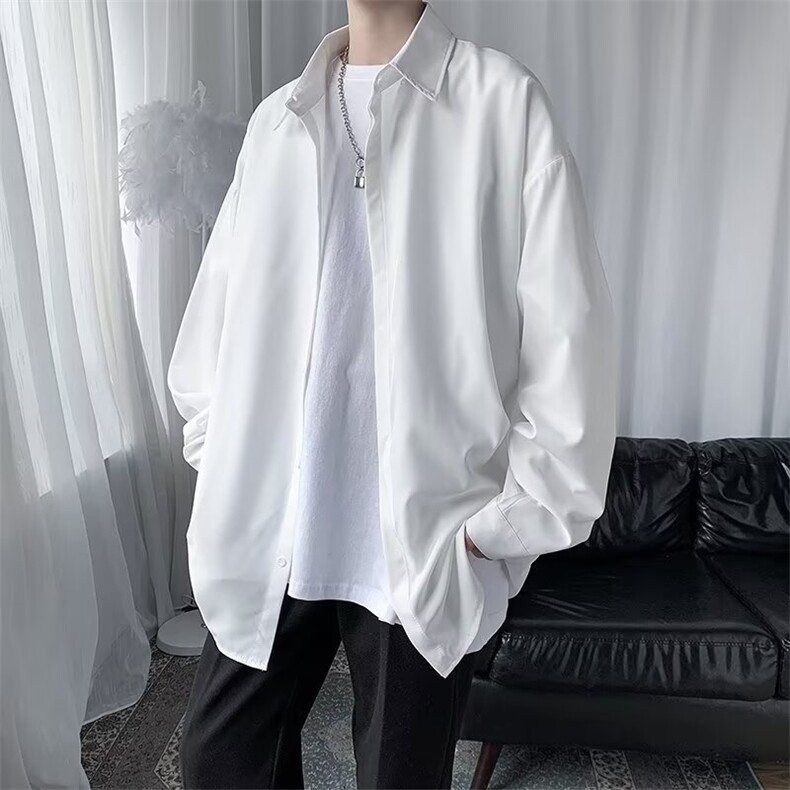 wassuphappy纯色长袖衬衫男春秋季2025新款潮牌简约休闲衬衣外套,男装衬衫,星座506