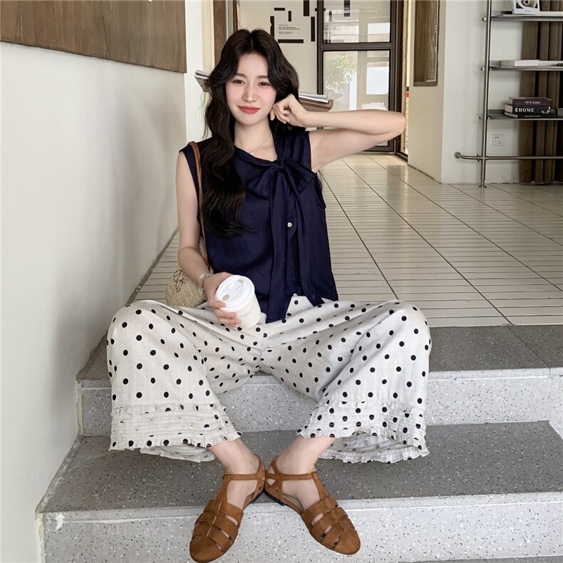 清纯系波点阔腿裤套装女夏2025新款大方得体巨好看两件套爆款流行,女装套装/套裙,2C057