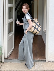 现货主推！2026春夏韩版马甲外套+丝带阔腿裤休闲套装P195-K290，女装套装/套裙，网红馆