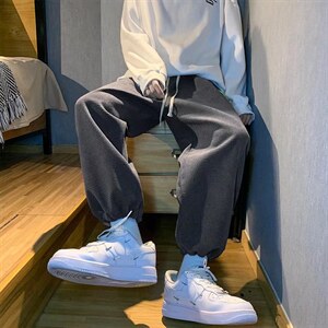 男春秋季华夫格玉米粒阔腿直筒束脚裤K060P33图片
