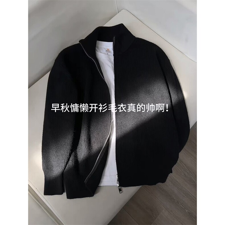 重磅秋冬北极绒双拉链毛衣开衫美式复古休闲慵懒风宽松针织衫外套,男装针织衫/毛衣,电商A486-1