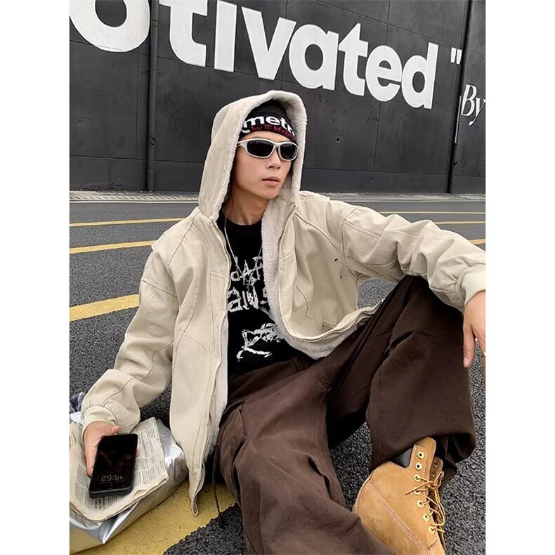座山雕加绒加厚外套男女秋冬季重磅帆布夹克棉服J3553P145,男装棉衣,星座1116-2