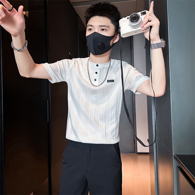 短袖毛衣针织衫半袖男修身圆领社会小伙店主风301C-DM05-P58控78,男装T恤,星座301C（原B323）