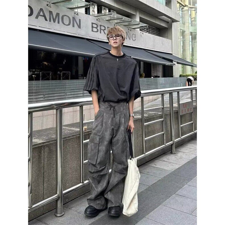 DP0361-P45夏季新款复简约潮流复古短袖t恤圆领宽松五分袖上衣,男装T恤,电商C233