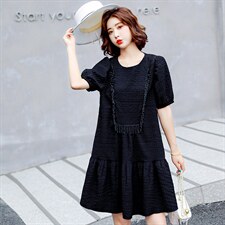 2026新款年夏季圆领时尚气质中长款百搭韩版优雅连衣裙，女装连衣裙，尚洛菲