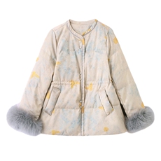 狐狸毛袖口国风提花羽绒服女2025冬季新款气质收腰白鸭绒保暖外套，女装羽绒服，一安秀