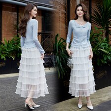 现货2026年春季气质优雅时尚潮流通用女针织衫上衣蕾丝连衣裙套装，女装套装/套裙，奋斗女王