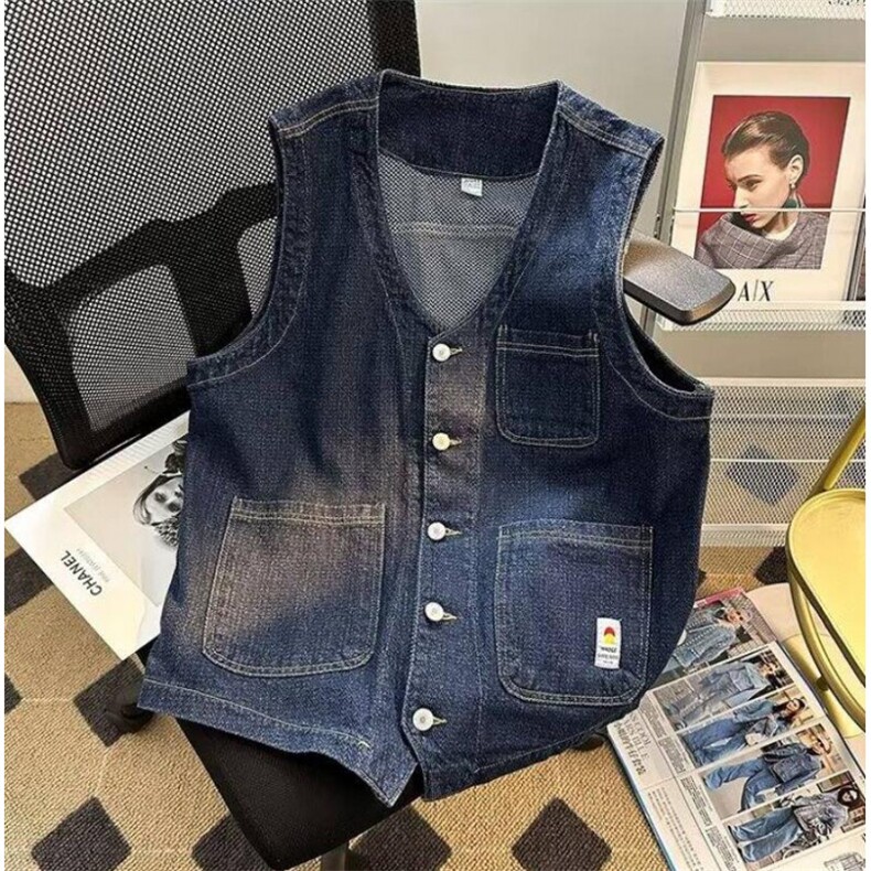 美式复古工装牛仔马甲男女生休闲无袖上衣服宽松外套百搭,男装背心/马甲,星座601-1