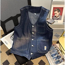 美式复古工装牛仔马甲男女生休闲无袖上衣服宽松外套百搭，男装背心/马甲，星座601-1