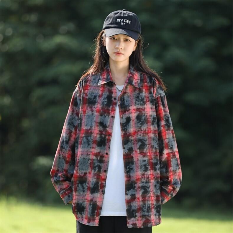 25年春季格子衬衫长袖大码宽松落肩现货DS-C323-1-2369-特批35图片