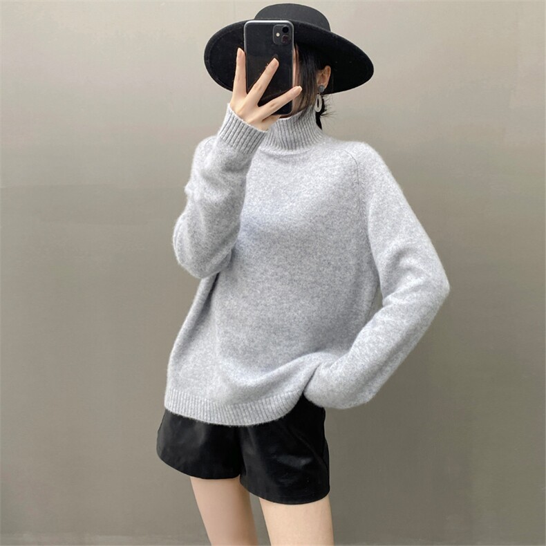 欧货新款软糯纯山羊绒衫女半高领毛衣宽松加厚羊毛针织打底衫秋冬,女装羊绒衫,织绒羊
