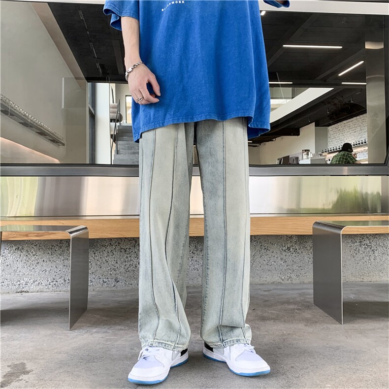 2025新款美式潮牌高街复古黄泥土宽松直筒百搭拼接牛仔裤男,男装牛仔裤,电商D325
