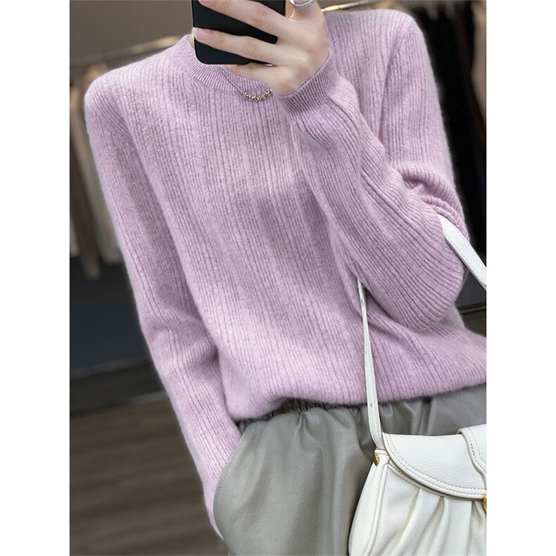 圆领套头秋冬装新款韩版宽松百搭显瘦长袖羊毛针织衫，女装羊毛衫，绒汀羊绒