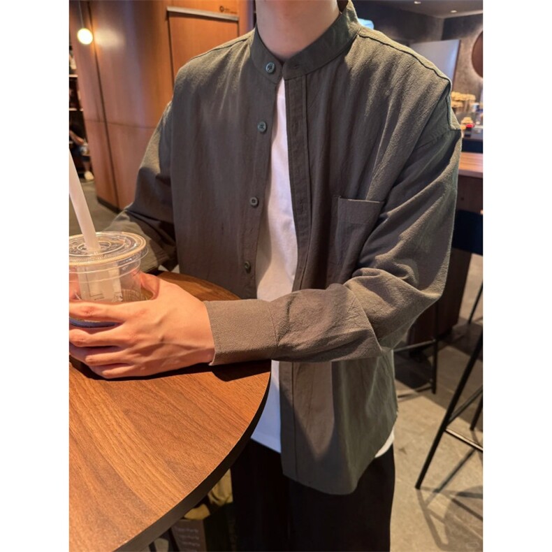 长袖立领仿麻休闲衬衫1302-GC67-P40控68成分100棉,男装衬衫,星座1302