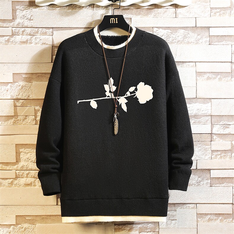 控78假两件毛衣男大码加绒针织衫男毛线衣M80360-P55加绒P70，男装针织衫/毛衣，电商A040A