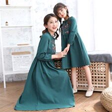 2021民族风春夏新款宽松文艺绣花连衣裙中长款唐装裙子，童装亲子装，安之芮娜