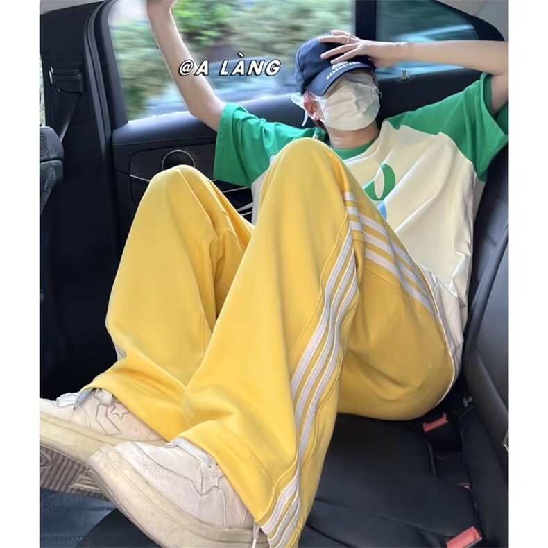 彩色多巴胺穿搭裤子男黄色夏薄款高街直筒运动青少年 K2328图片