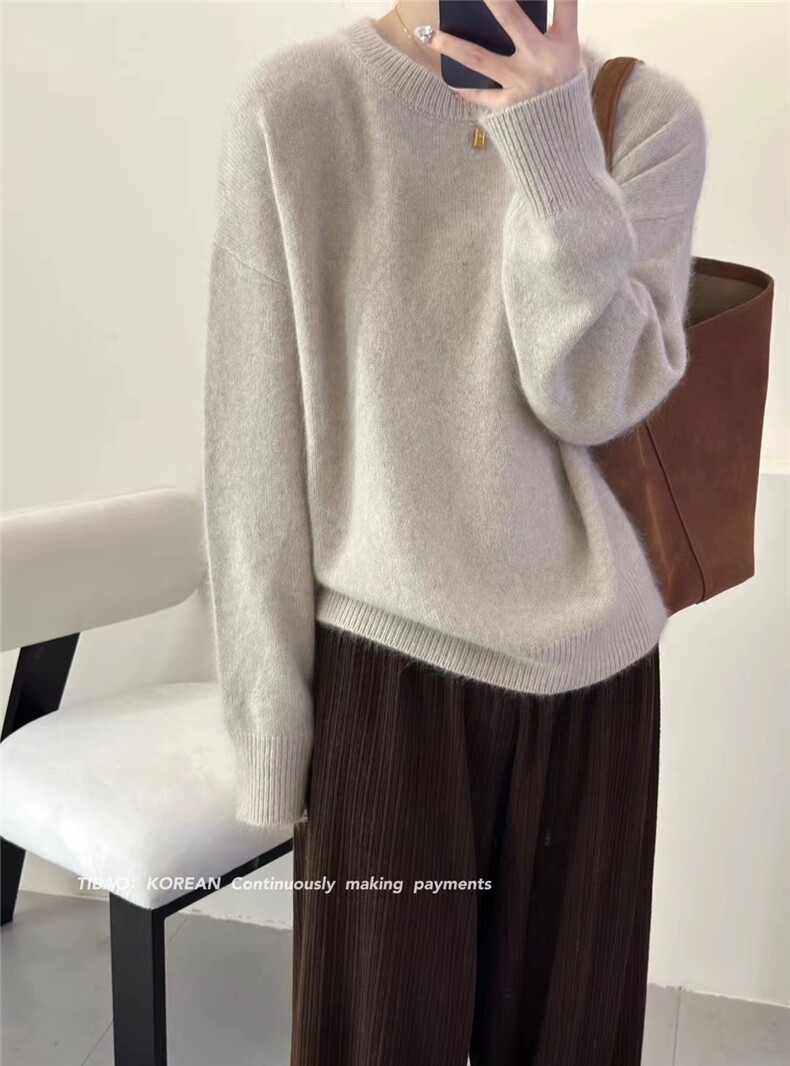 春秋韩版羊毛衫女套头圆领短款宽松百搭打底衫毛衣,女装羊毛衫,恩泰羊绒
