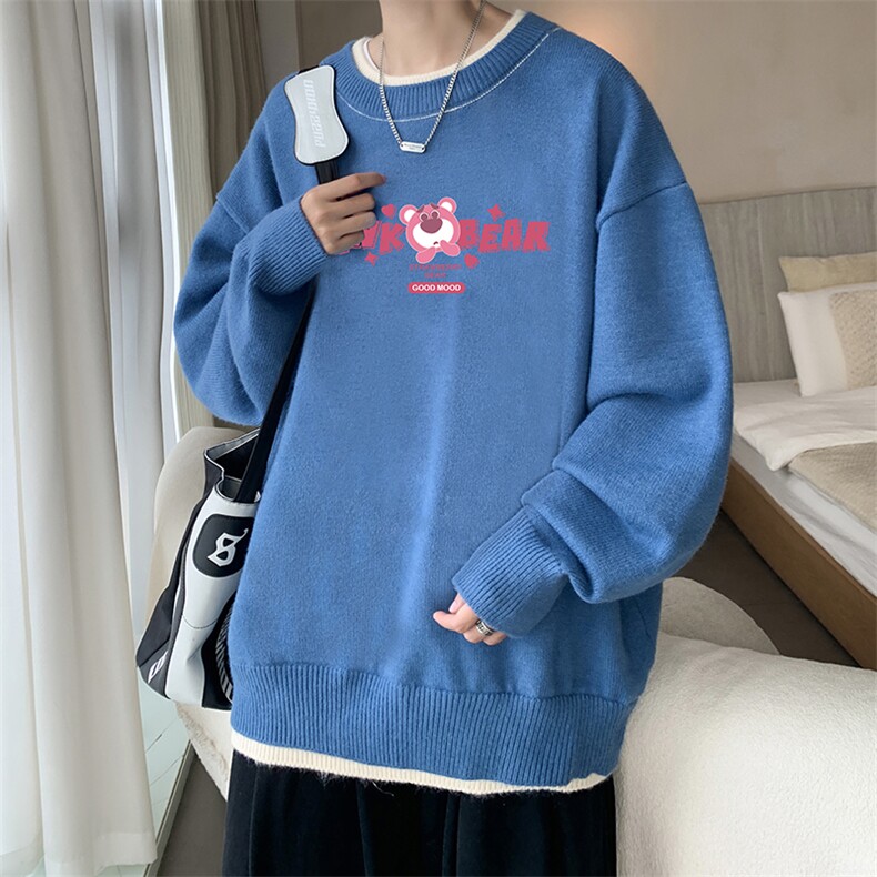 控78 假两件毛衣男大码加绒针织衫男毛线衣M80329-P55  加绒P70图片