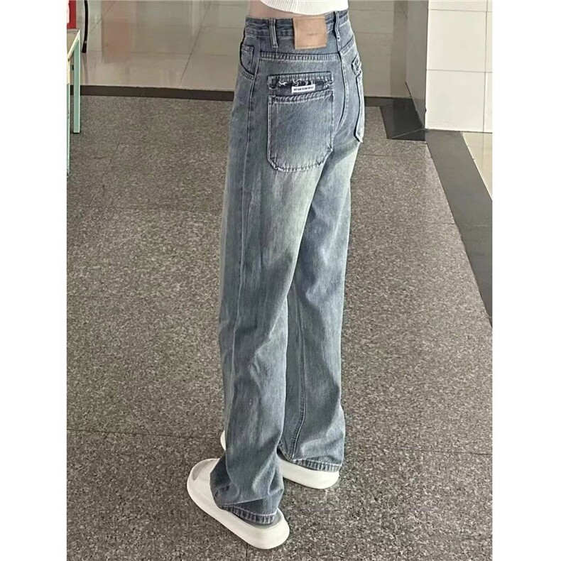复古小个子阔腿牛仔裤女夏季新款设计感高腰窄版宽松显瘦直筒长裤,男装牛仔裤,星座506A
