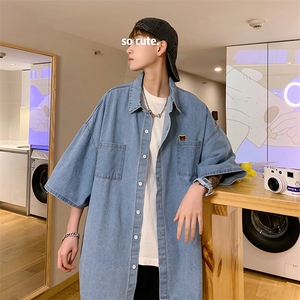 牛仔短袖衬衫男夏季港风痞帅外套ins韩版潮流宽松衬衣CN001-P40图片