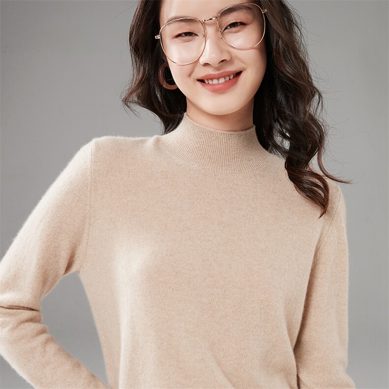 2025春秋新款羊绒衫女100纯山羊绒纯色套头长袖软糯百搭针织衫,女装羊绒衫,暖思纯羊绒