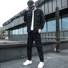 现货21春秋季新款套装男士牛仔夹克外套青少年两件套T18P95，男装套装，星座1113