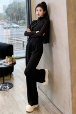 高端时尚套装女秋显瘦短款马甲外套内搭深灰打底衫阔腿长裤三件套，女装套装/套裙，江南