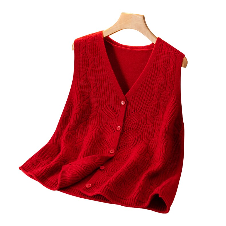 时尚女士V领五针加厚镂空马甲羊绒开衫35%羊绒高品质保暖外套，女装马甲，盛世绒华