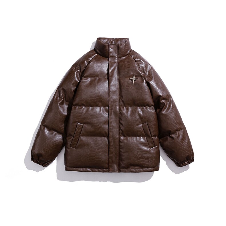 白底鳄鱼纹可拆卸四芒星胸针设计潮流休闲棉衣男MY77733P128控168，男装棉衣，星座227-7