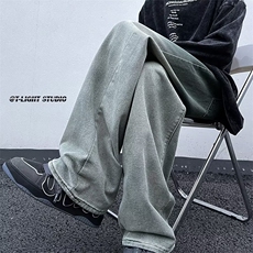 渐变牛仔裤男秋冬款宽松直筒oversize潮牌美式高街裤子N9234-p48，男装牛仔裤，星座1008