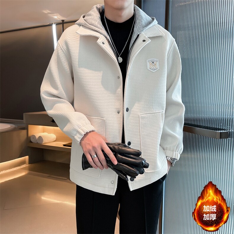 秋冬高品质面料加绒加厚连帽毛呢夹克外套中长款N9816-p135控185图片