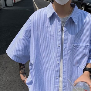 条纹短袖衬衫男女夏季cityboy百搭翻领衬衣薄款休闲外套-CC110图片